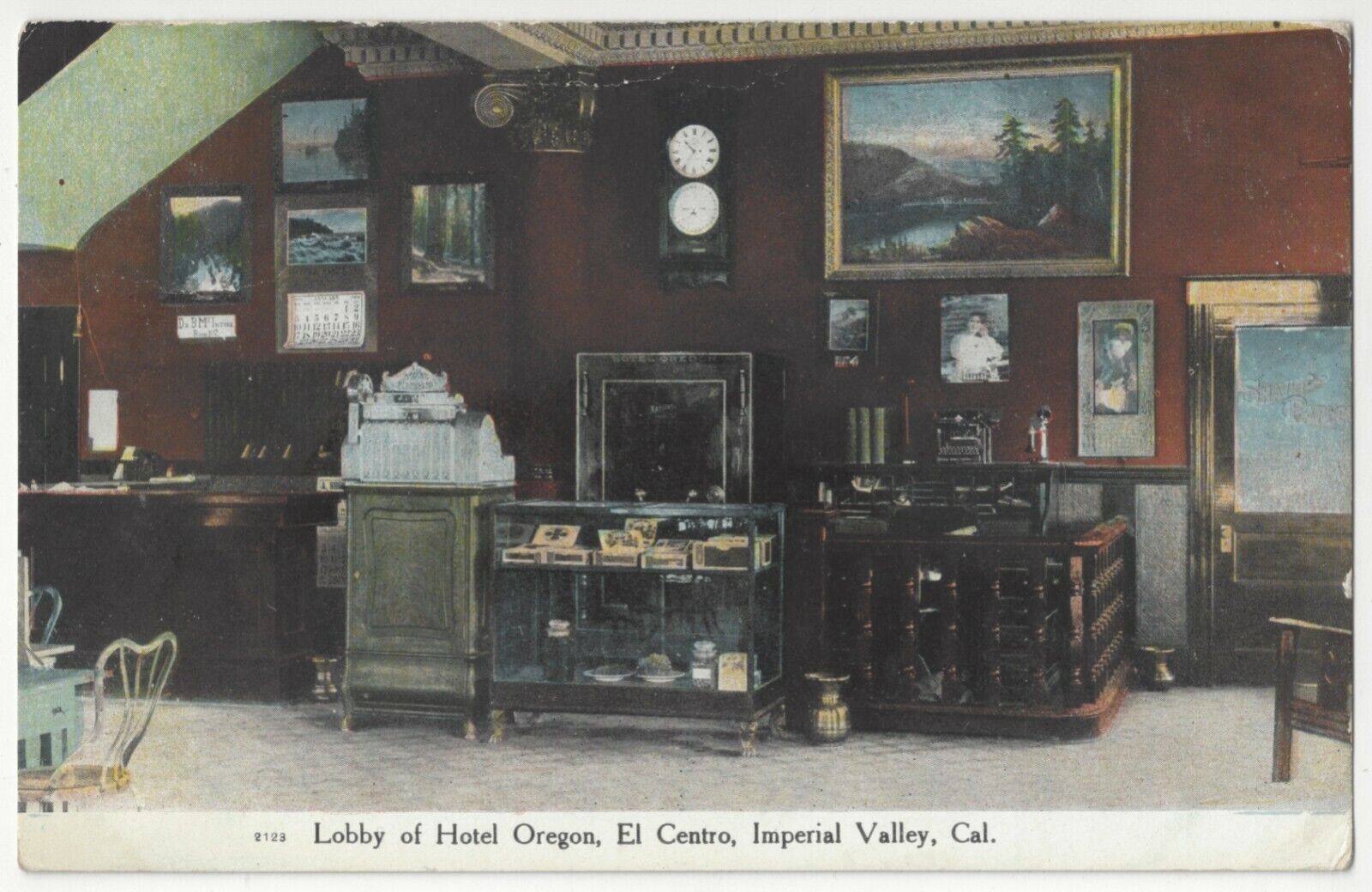 1912 El Centro, California - Hotel Oregon Lobby, Cigar Case, Imperial County