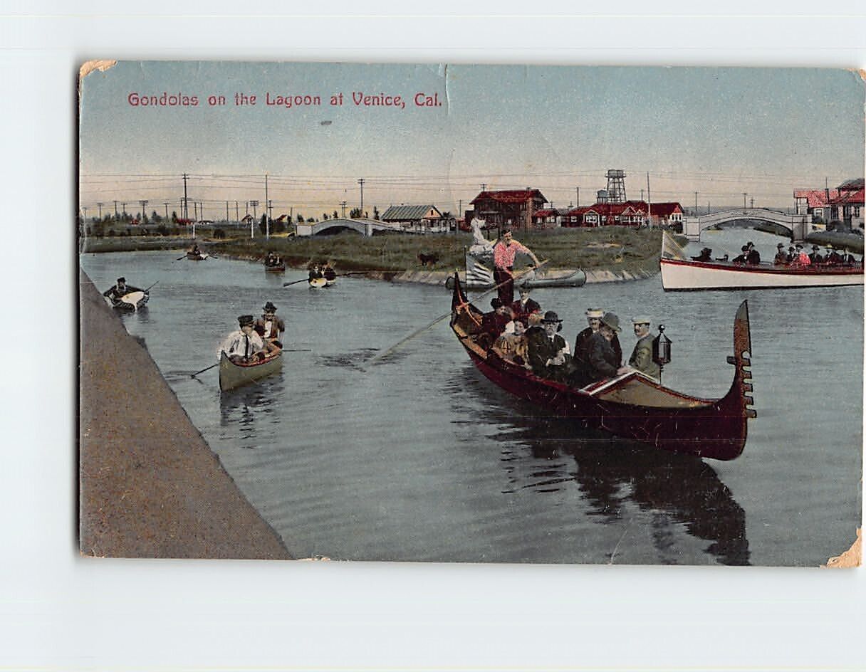 Postcard Gondolas on the Lagoon at Venice California USA