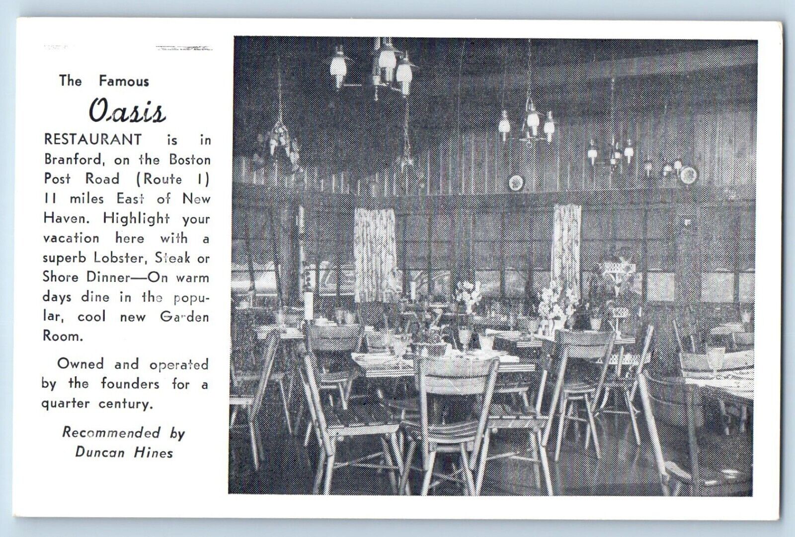Branford Connecticut CT Postcard Oasis Restaurant Interior 1940 Vintage Unposted