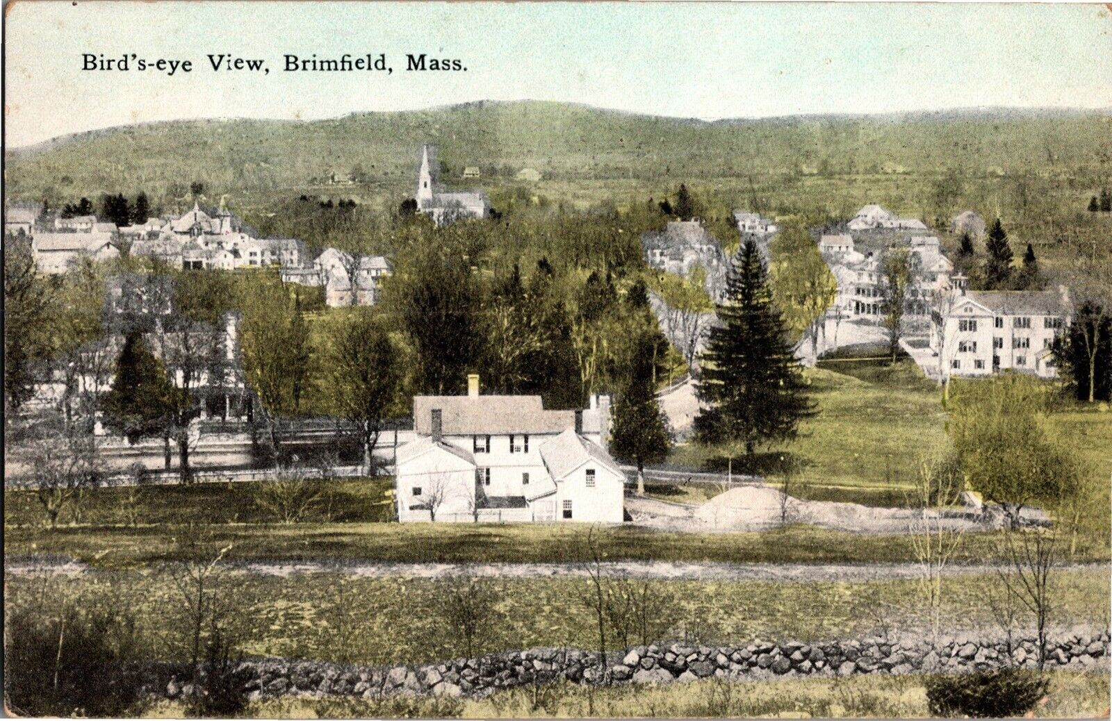 Aerial View of Town, Brimfield MA c1912 Vintage Postcard U23