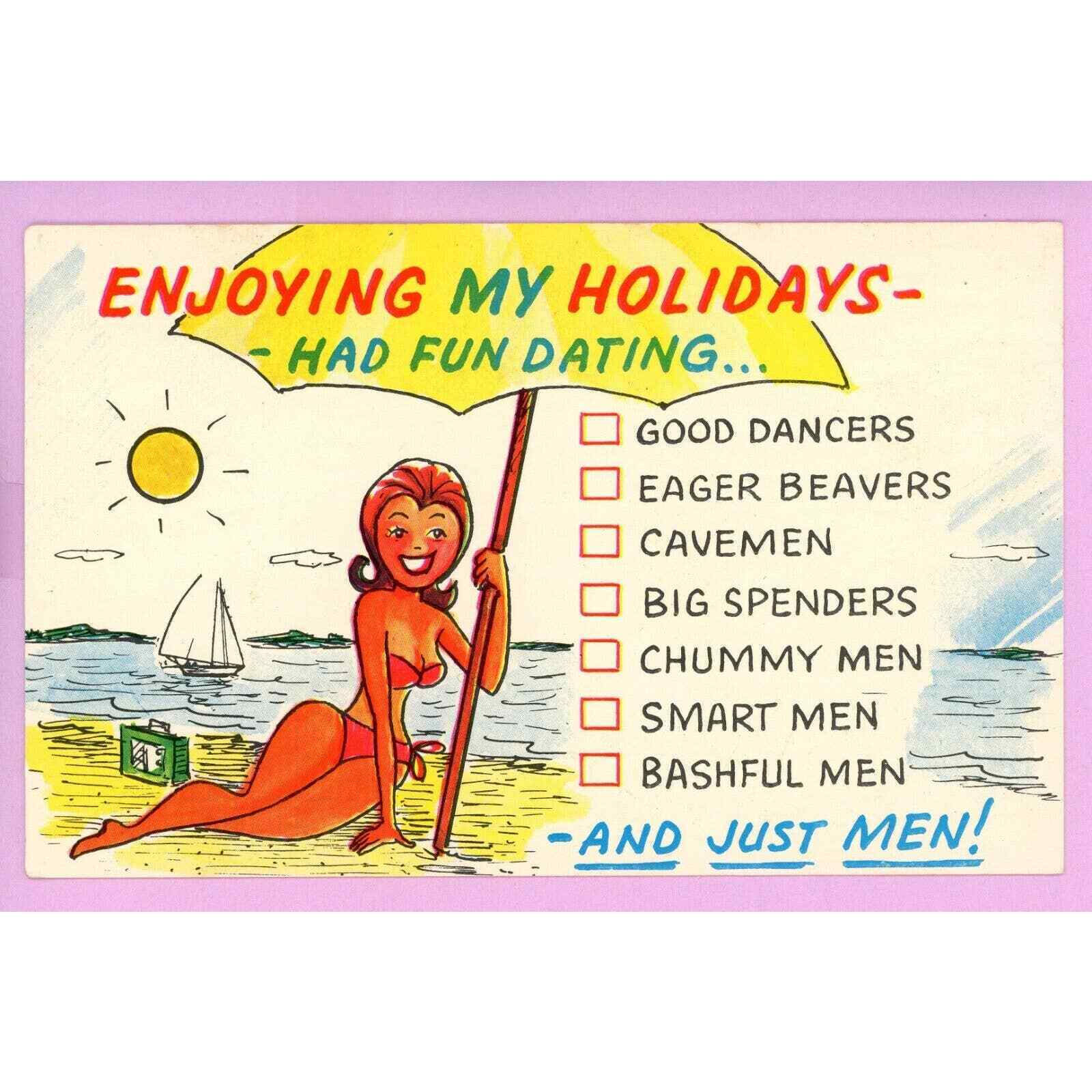 Postcard Enjoying My Holidays Had Fun Dating Comic Humorous
