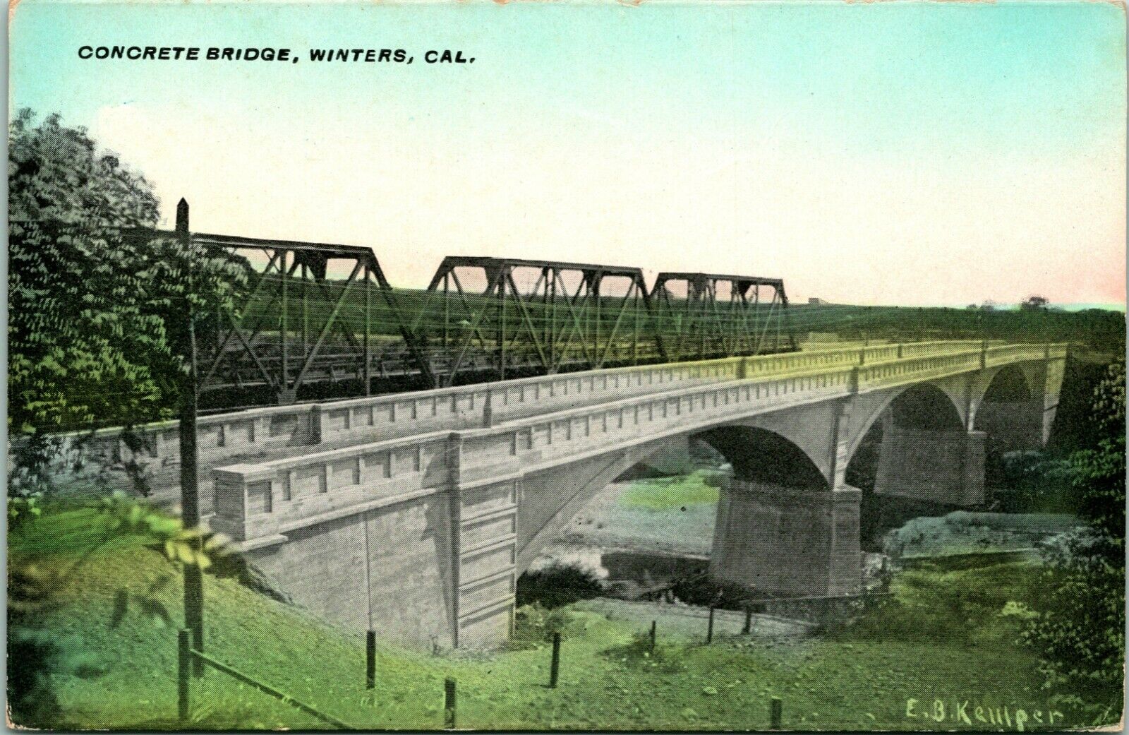 Vtg Postcard Winters California CA Concrete Bridge E B Kemper Pub UNP