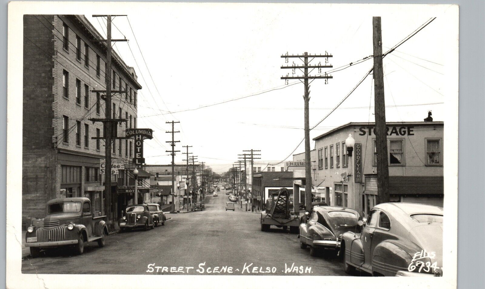 STREET SCENE kelso wa real photo postcard rppc historic washington cars