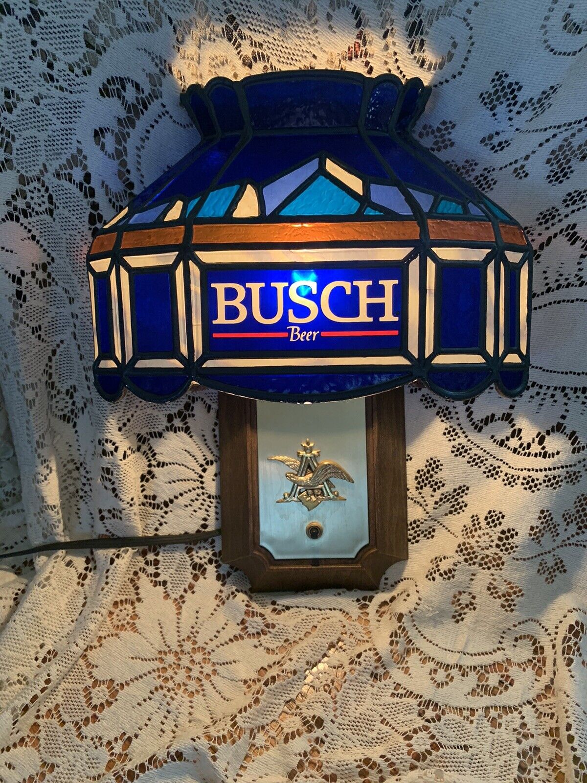 Vintage 1986 Bush Beer Bar Light Faux Stained Glass Wall Lamp