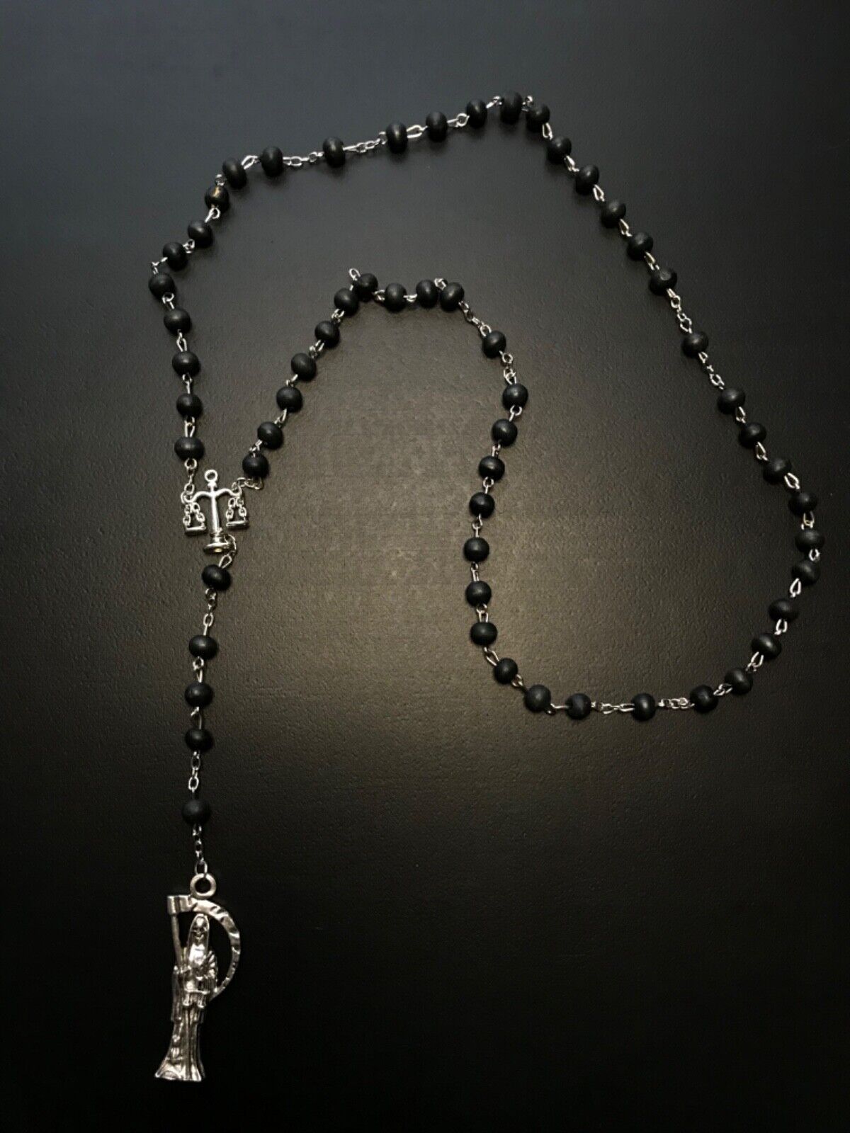 Santa Muerte Rosary / Black wood beads/ Rose scented /Handmade / 