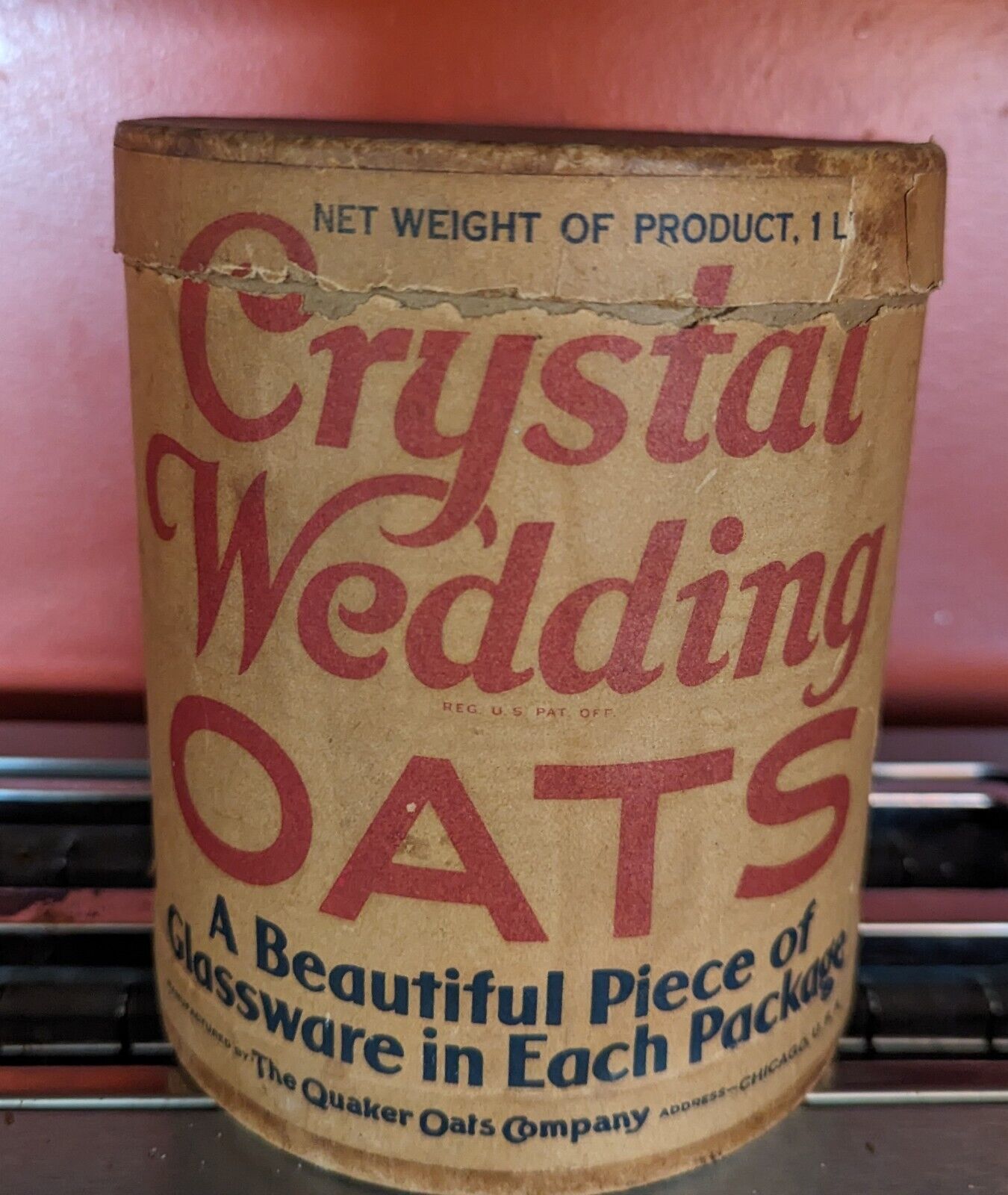 Vintage Crystal Wedding Oats Quaker Oats Oatmeal 1 Lb Container