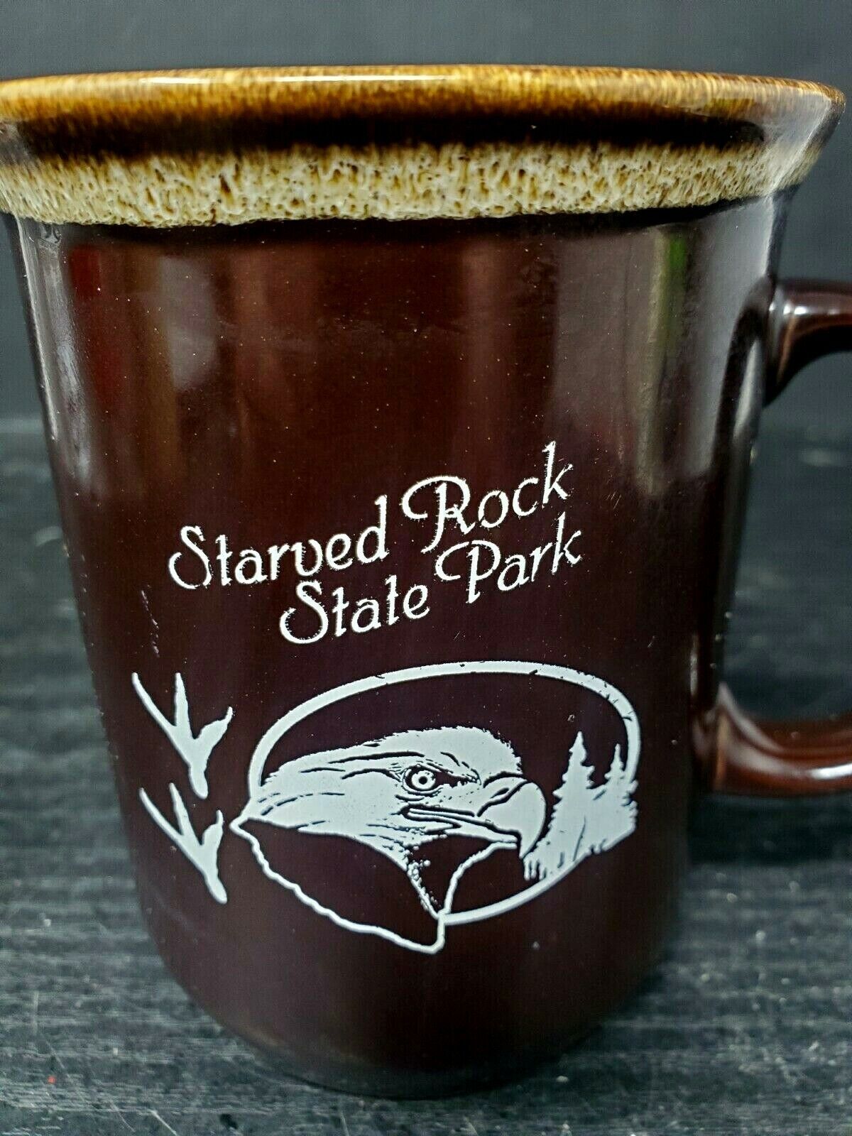 Vintage Starved Rock Souvenir Eagle Mug Illinois Tourism Brown Cup*