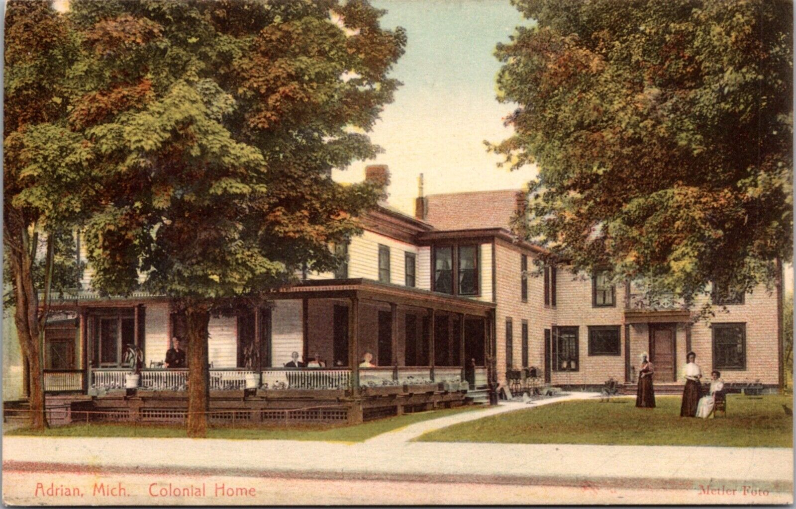 Postcard Colonial Home in Adrian, Michigan