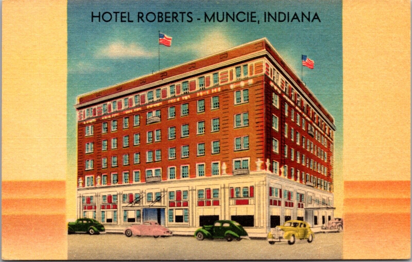 Linen Postcard Hotel Roberts in Muncie, Indiana