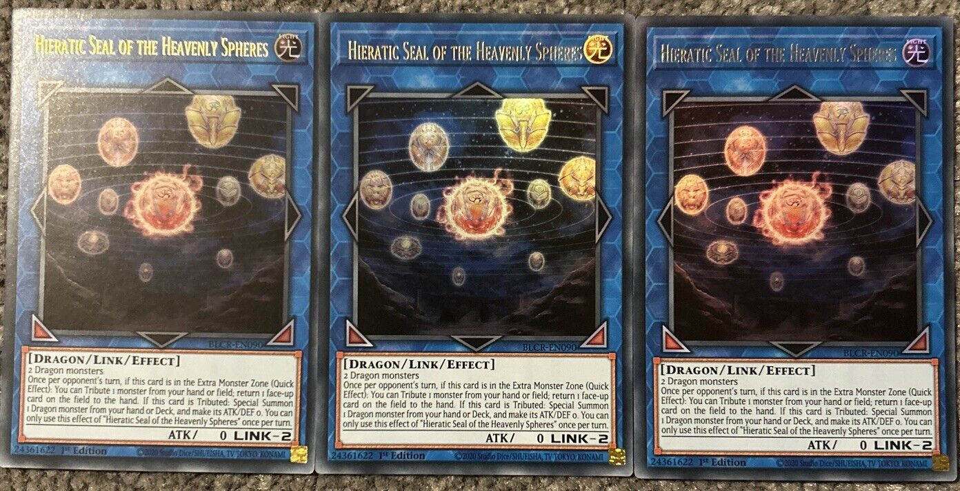 Yugioh Hieratic Seal Of The Heavenly Sphere  BLCR-EN090 Ultra Rare 1st Mint  x3