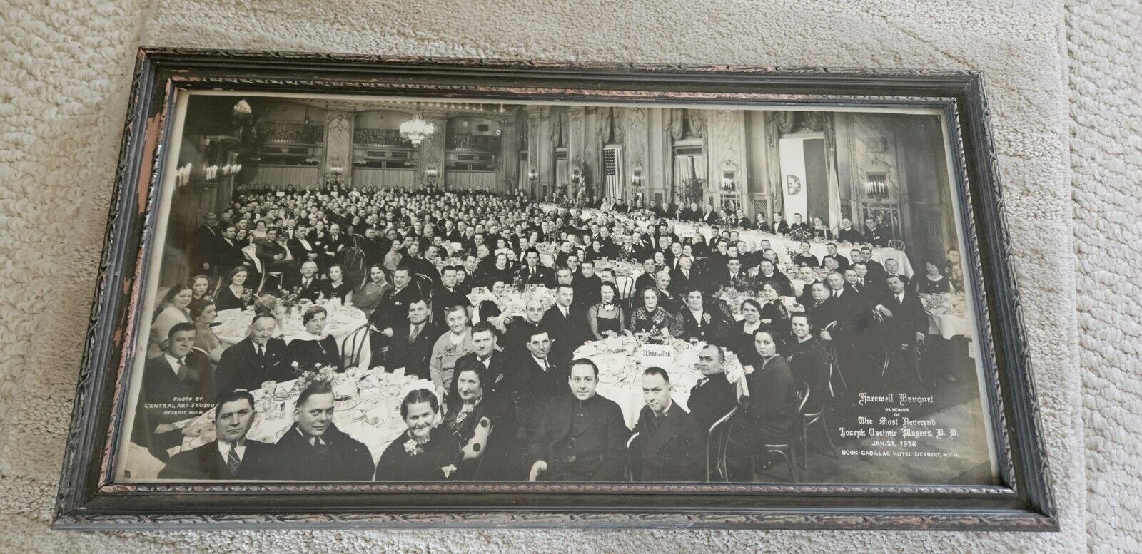 Black And White Photo Framed Polish Farewell Banquet 1936 Book Cadillac Hotel...