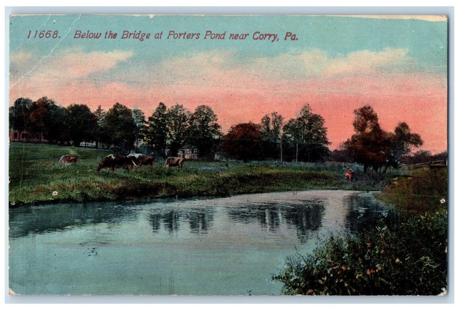 c1910's Below The Bridge At Porters Pond Near Corry Pennsylvania PA Postcard