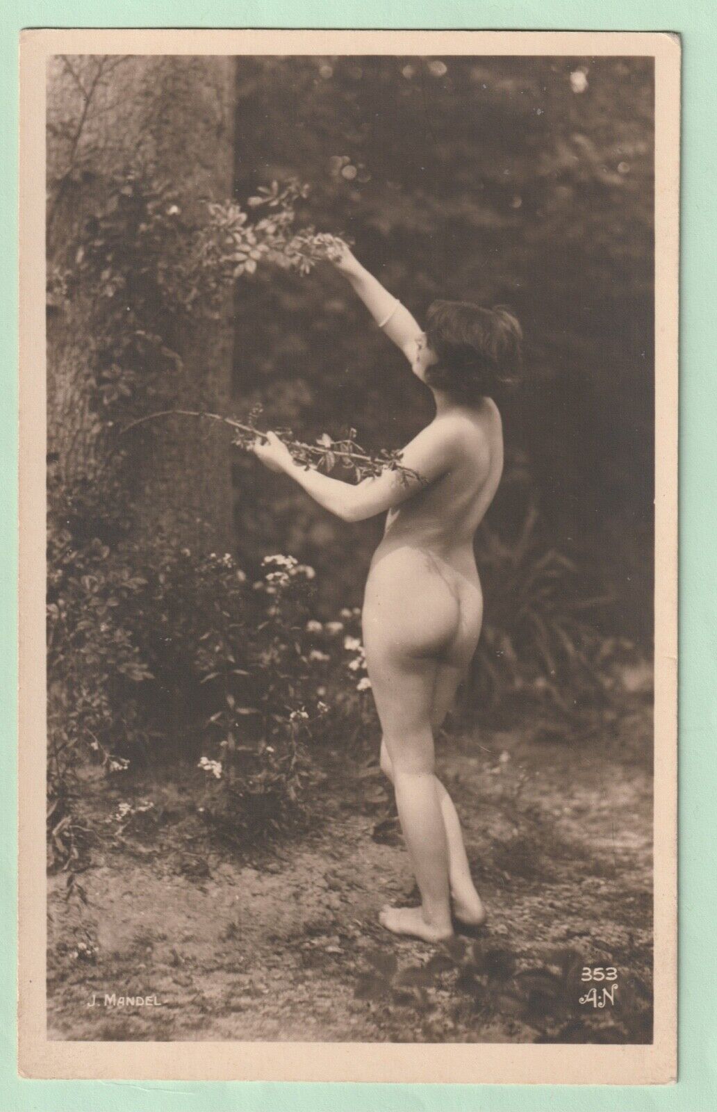 Original French real photo postcard naturist risqué erotic nude 1910 RPPC #604