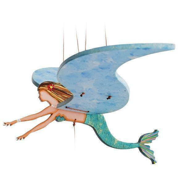 Flying Mermaid Aqua Blue Mobile Sea Shore Decor Colombia Fair Trade Hand Painted