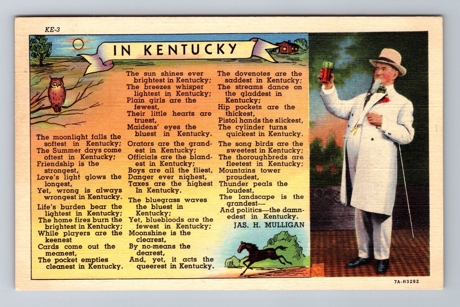 KY-Kentucky, General Greetings, Antique, Vintage c1947 Souvenir Postcard