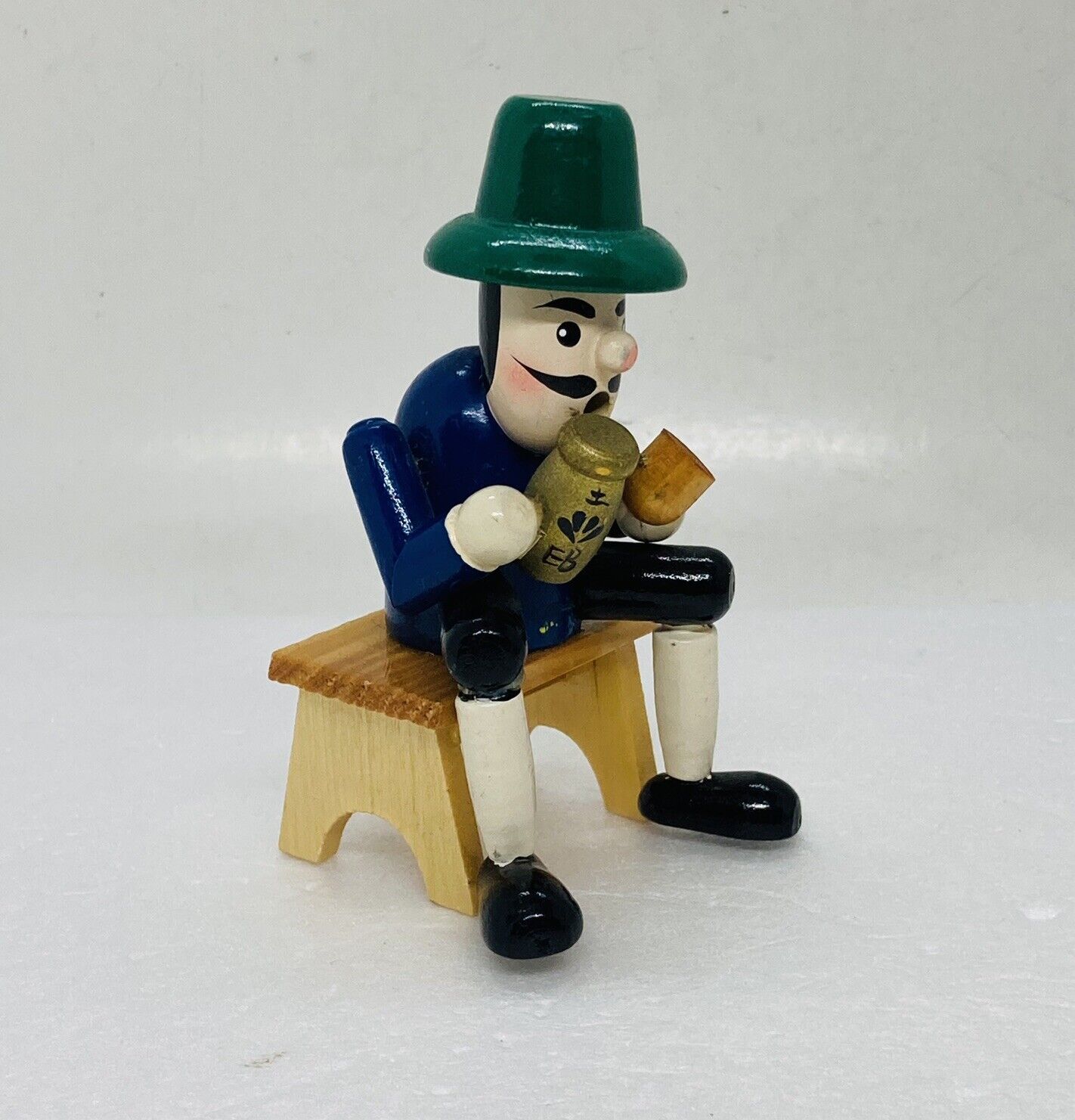 Vintage German Pipe Smoker On Chair Wooden Figurine Lacquered 4” Art Decor 23