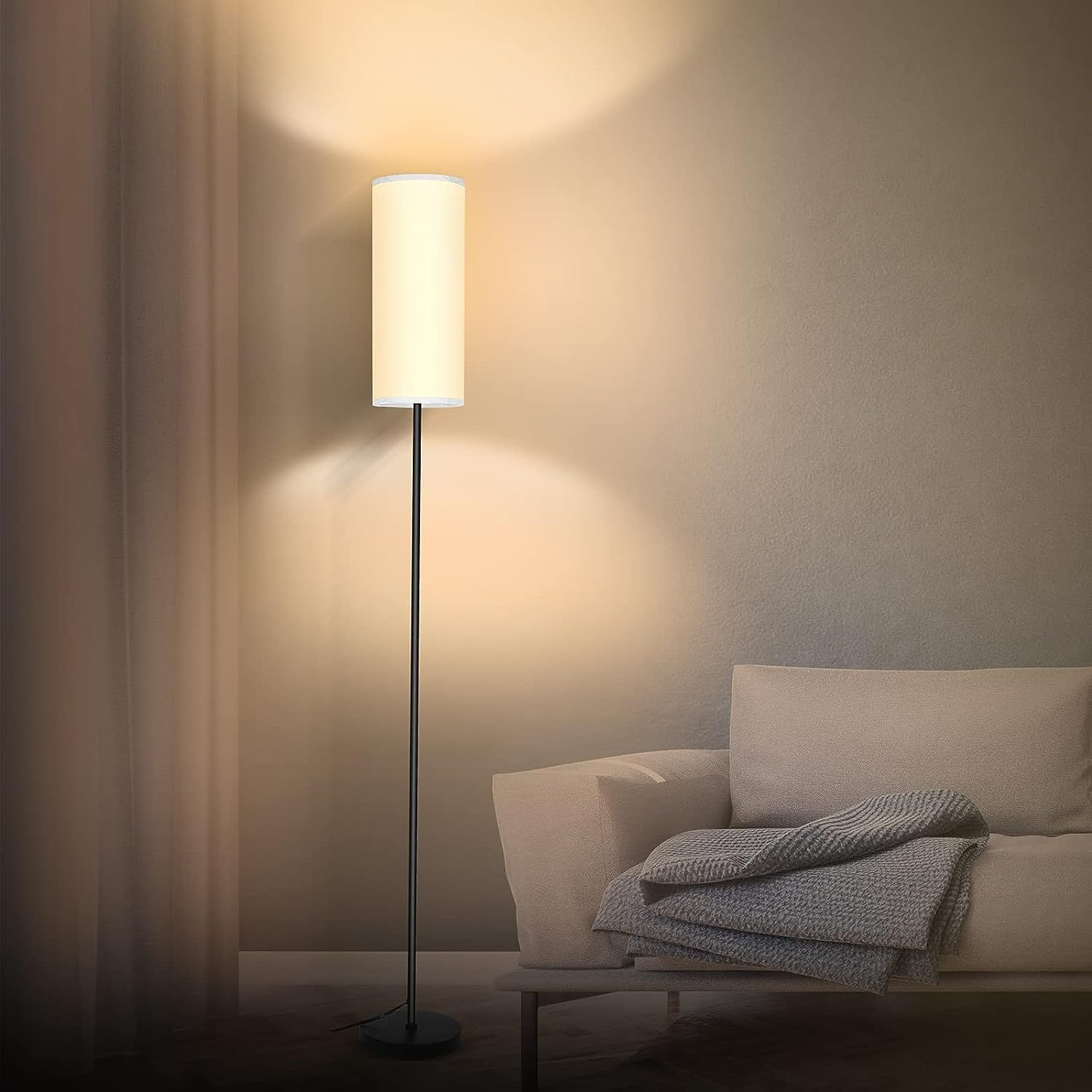 Karjoefar Floor Lamp for Living Room, Modern with Remote Black 