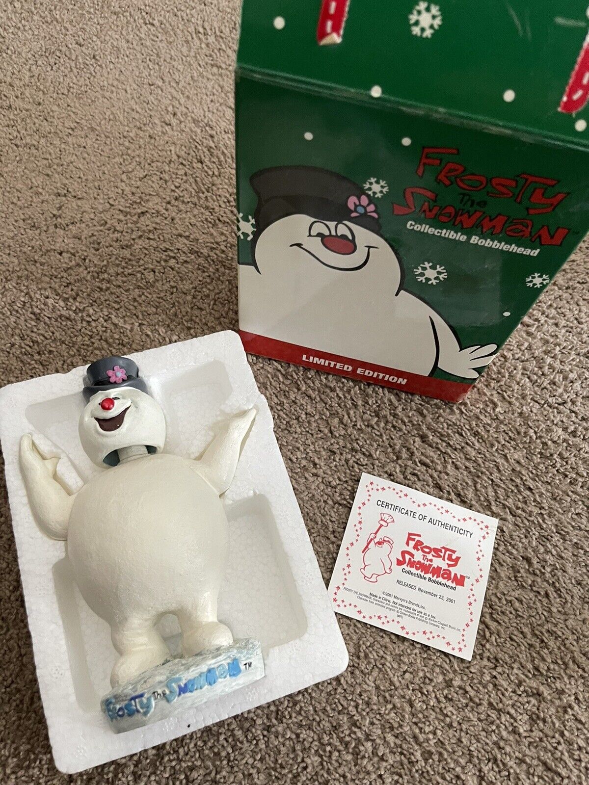Frosty the Snowman Bobblehead Mervyn's 2001 Vtg New In Box & Cert. Mervyns