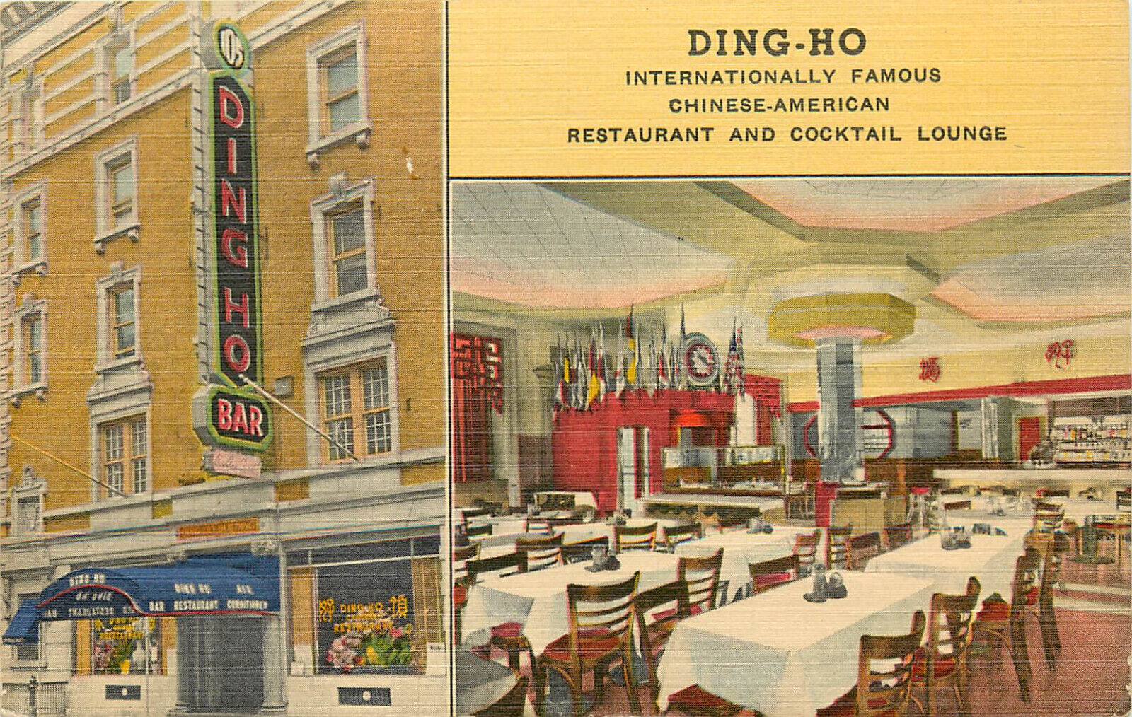 Linen Postcard Ding Ho Chinese Restaurant & Bar Times Square New York NY