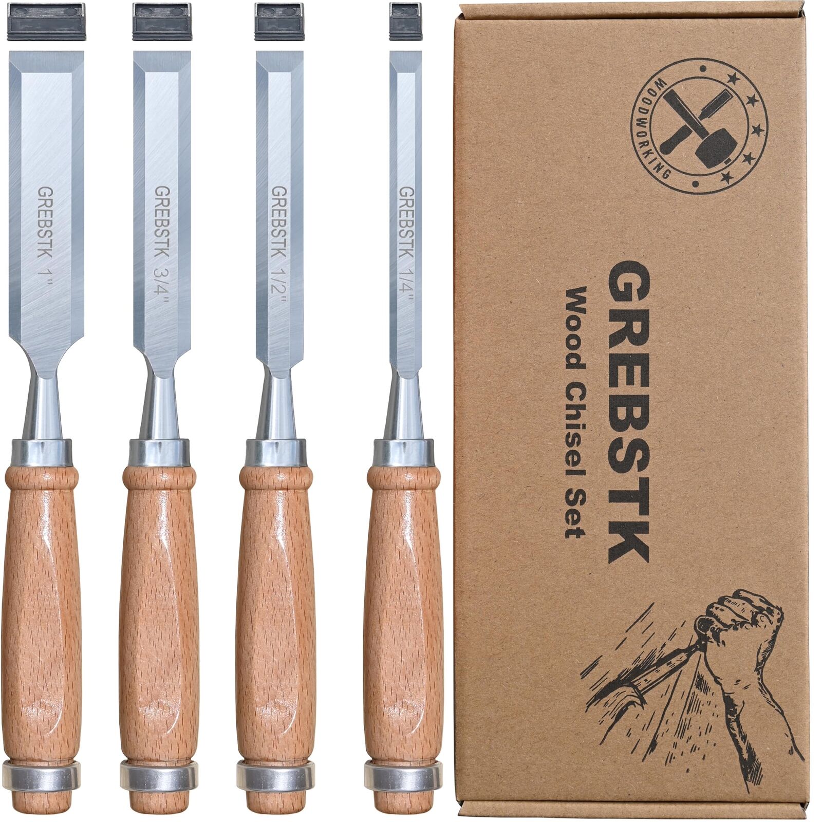 GREBSTK Professional Wood Chisel Set for Woodworking, Sturdy Chrome Vanadium ...