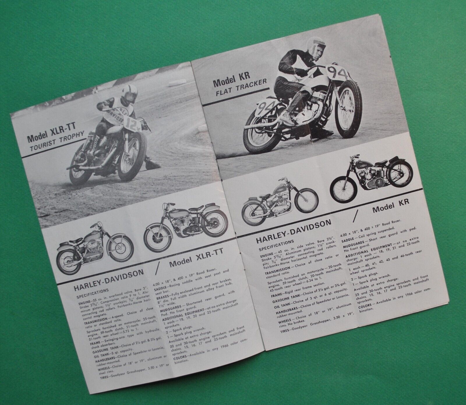 Original 1966 Harley Davidson Brochure XLRTT KR KRTT CRS CRTT Racing Motorcycle