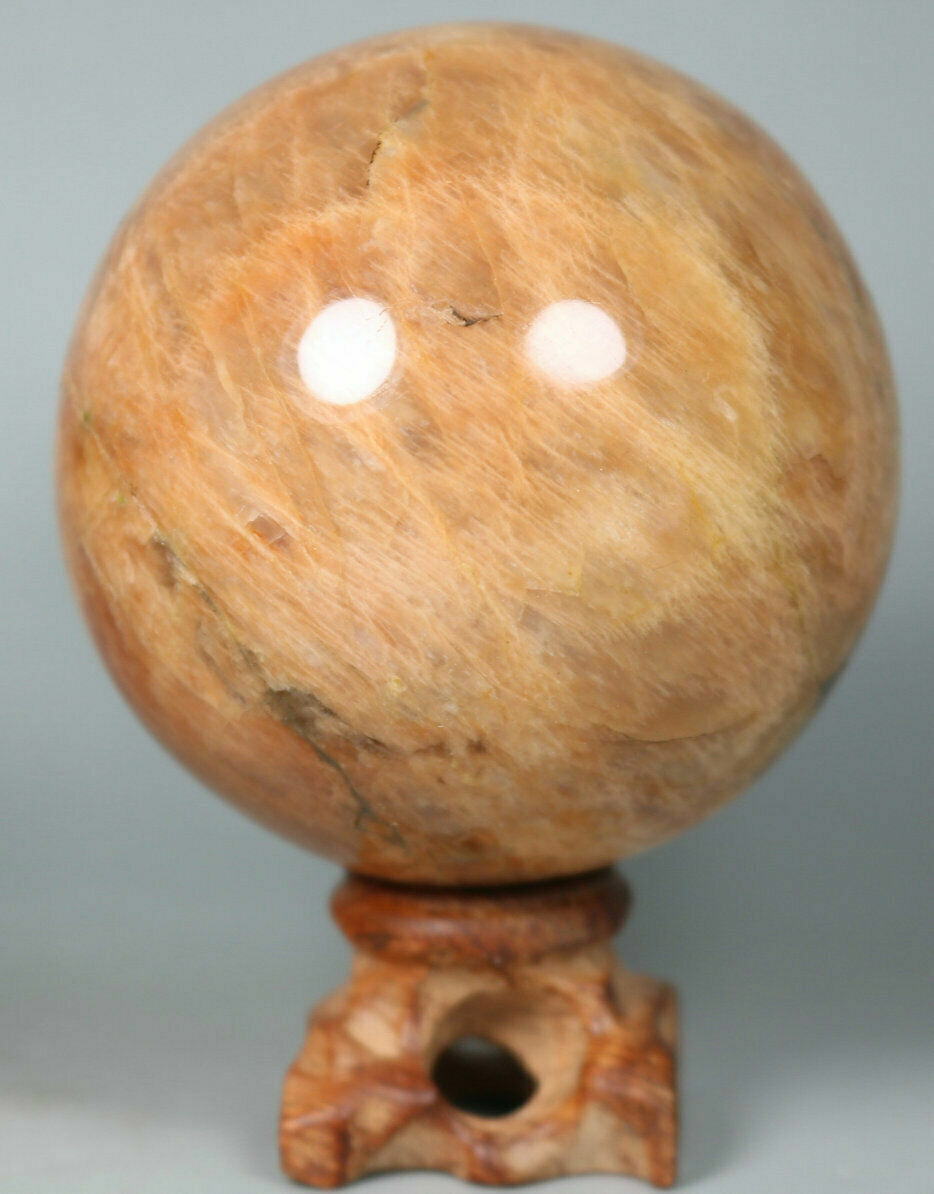 Peach Orange Moonstone Sphere Sparkling Natural Mineral Crystal Ball/ Stand 71mm