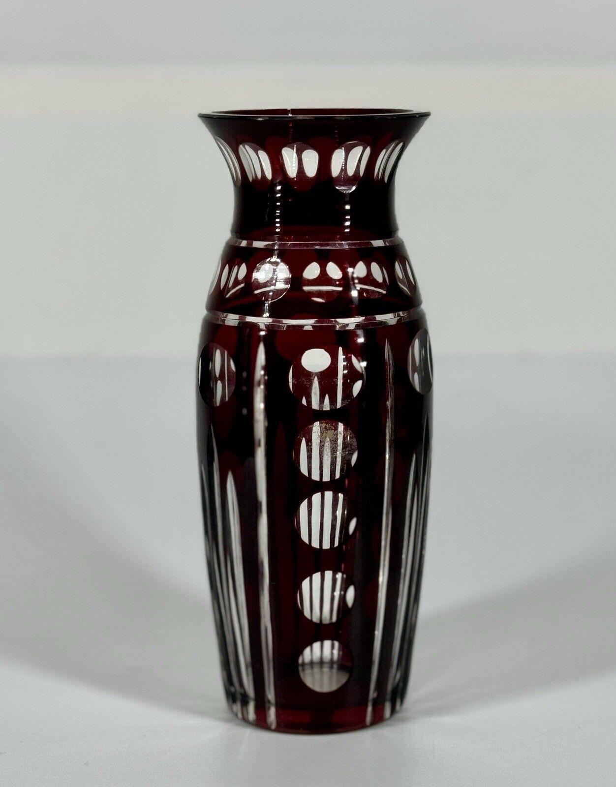 Vintage Bohemian Ruby Red Hand-cut Vase Art Glass Czech
