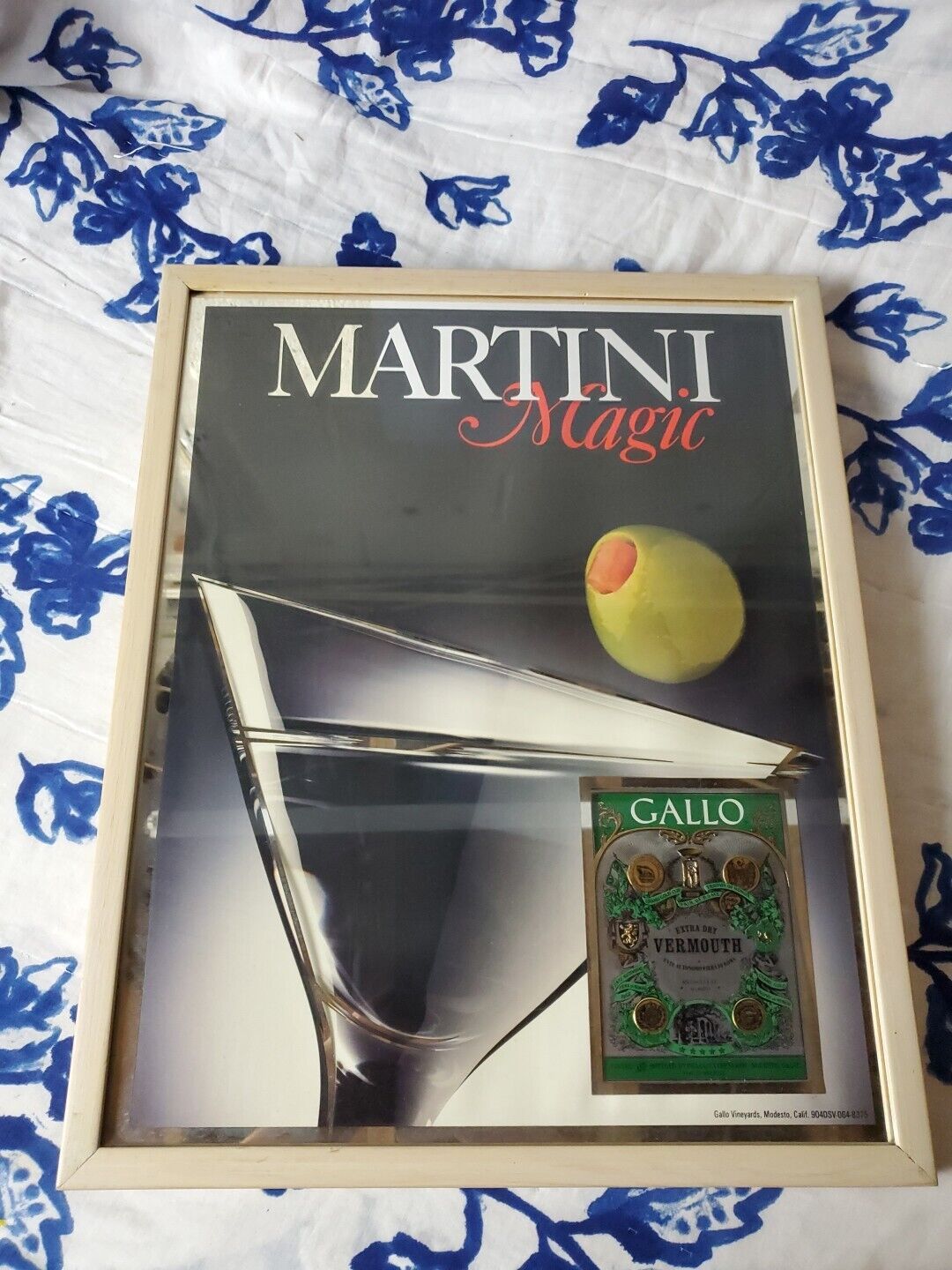 Vintage Gallo Extra Dry Vermouth Martini Mix - Mirrored Sign Framed Barware