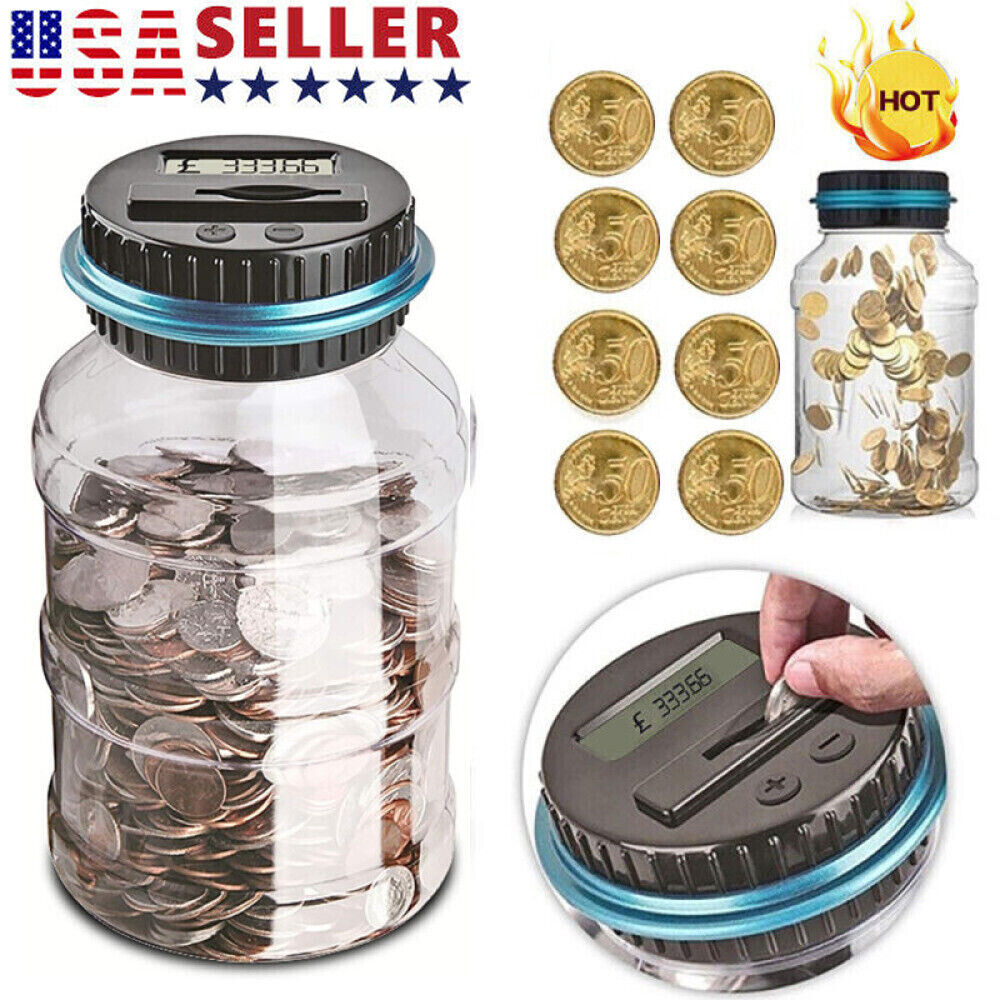 Large Digital Piggy Bank Money Saving Jar with LCD Coin Counter 2.5L Plastic