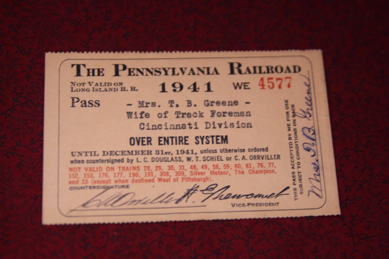 1941 Pennsylvania Railroad Pass