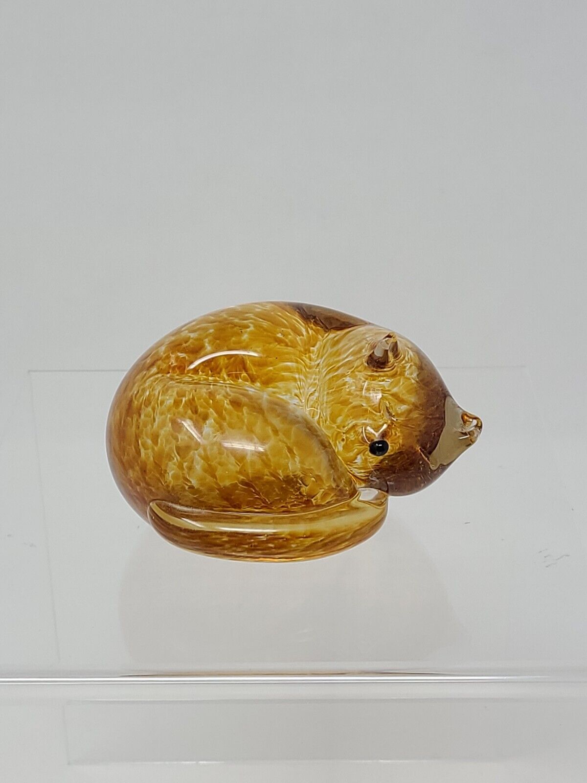 Lenox Amber Art Glass Lost in a Dream Cat Kitten Sleeping Curled Figurine 