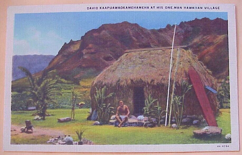 1940\'s David Kaapuawaokamehameha One Man Hawaiian Village Curteich Linen