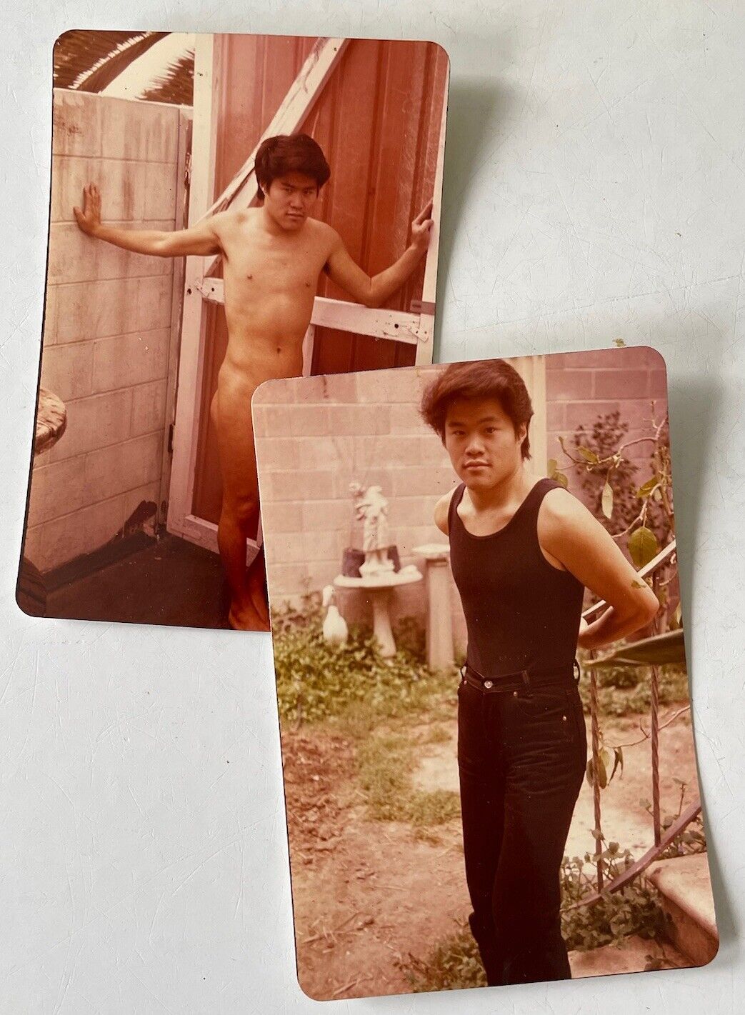 2 Vintage Gay Interest Photos of Young Slim Asian Man 4.5x3