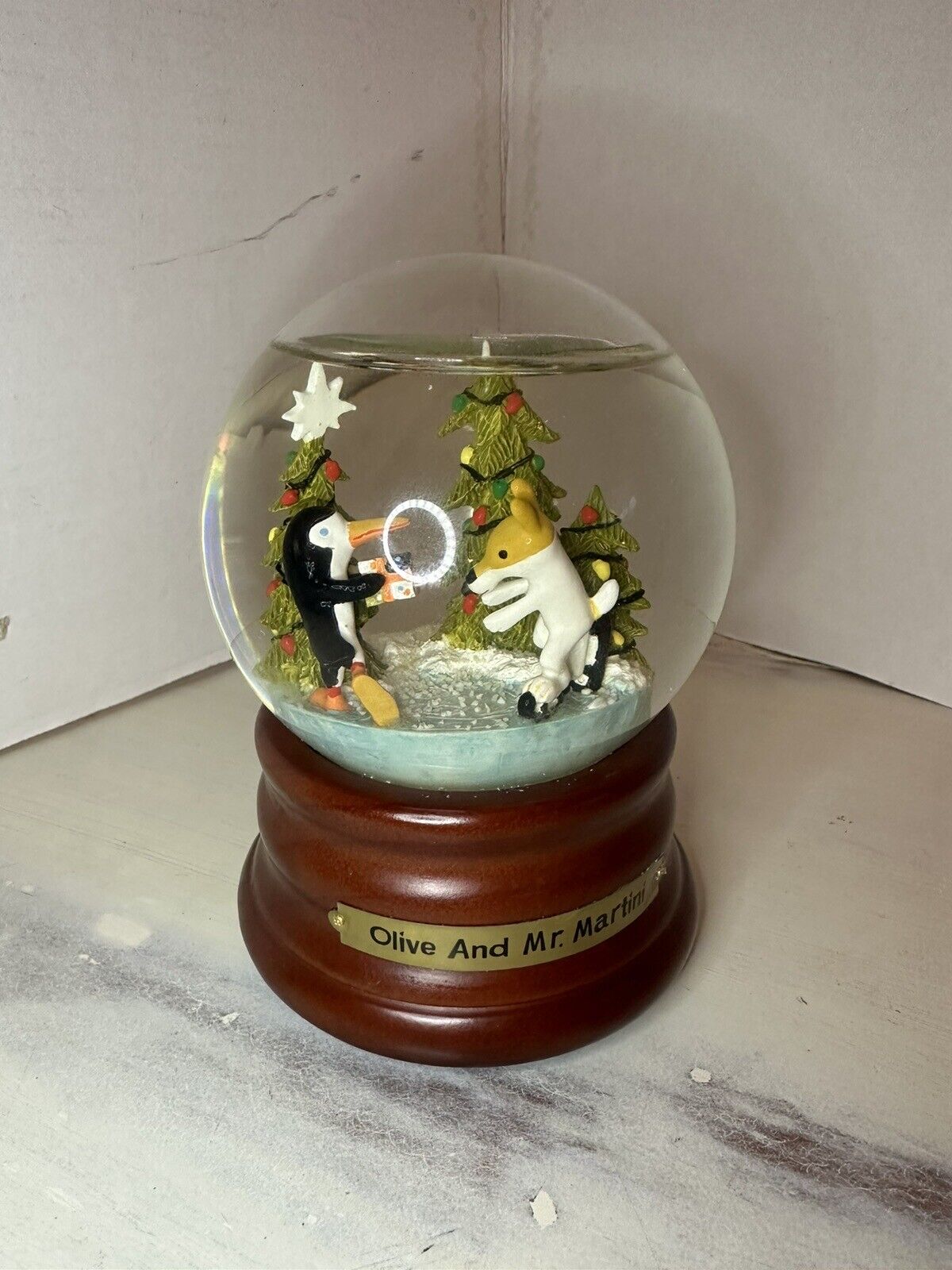 Vintage Olive and Mr. Martini  ~Olive the Other Reindeer Musical Snow Globe