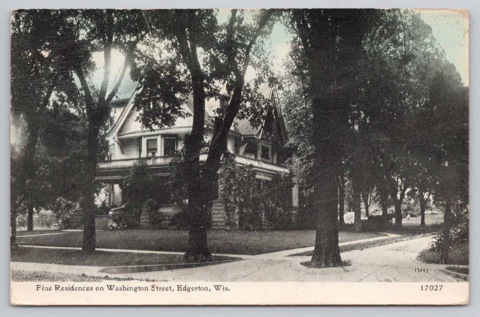 Postcard Fine Residence on Washington St Edgerton, Wisconsin Vintage DB PM 1914