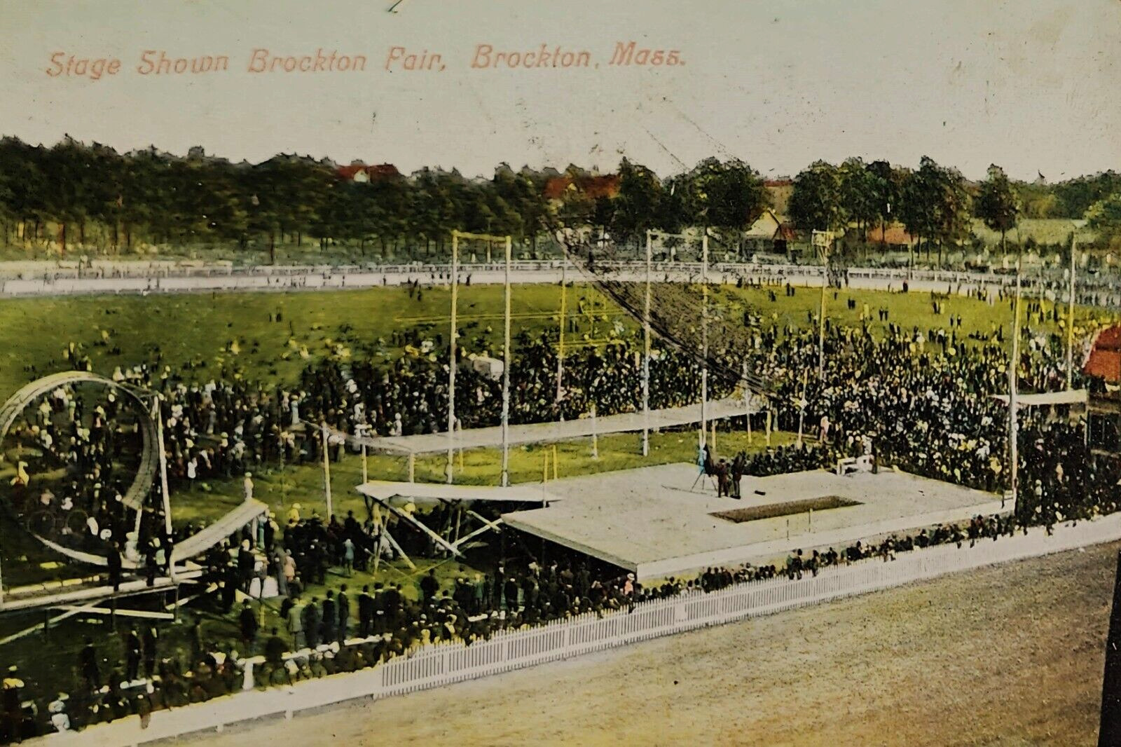 Stage, Crowds of People, Brockton Fair, Brockton, MA. Pre-1915.