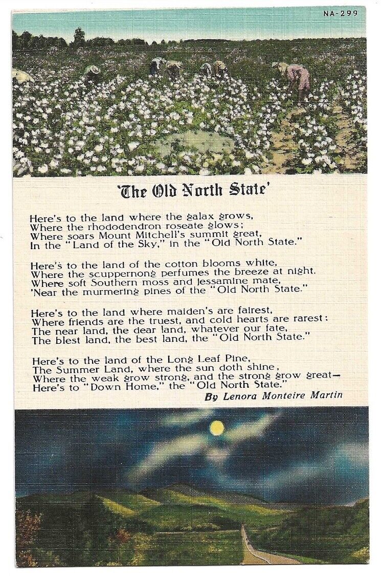 North Carolina c1940\'s The Old North State poem by Lenora Monteire Martin