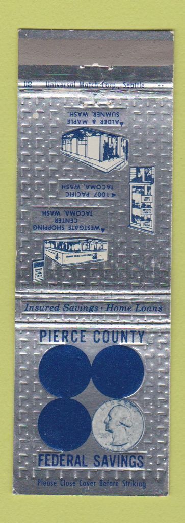Matchbook Cover - Pierce County Federal Savings Tacoma WA Sumner