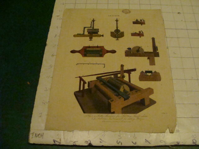 Original Engraving:1700's or 1800's - hand colored - LEATHER - stott's machine 