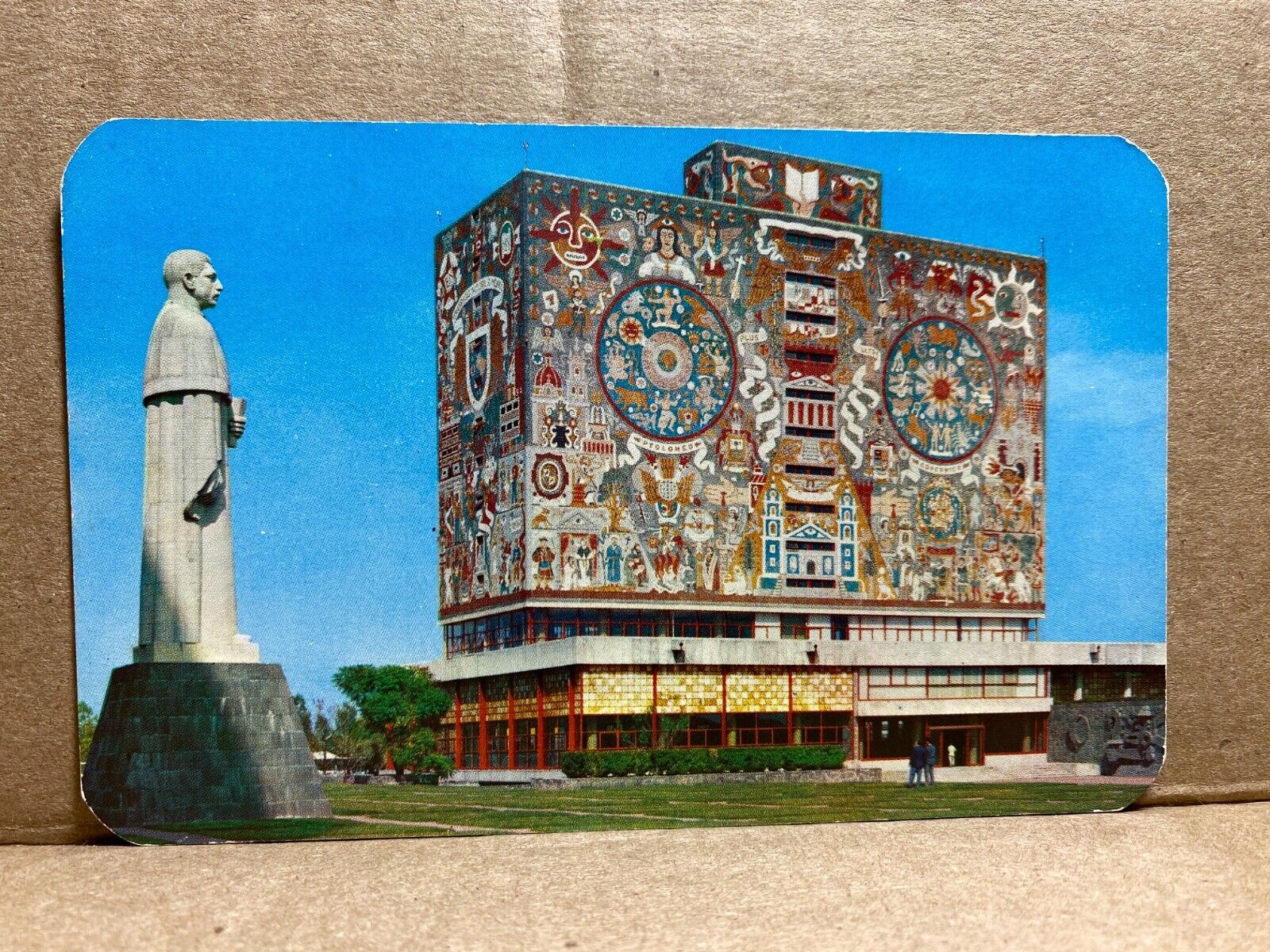 Biblioteca Ciudad Universitaria Estatuta Miguel Aleman Mexico Chrome Postcard 59