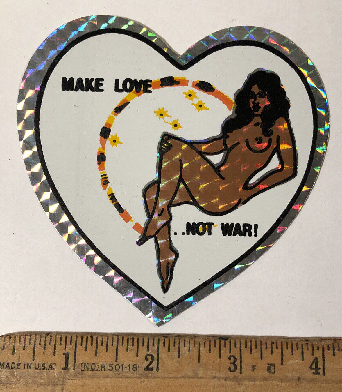 Vintage 1970s Make Love Not War Nude Prism Decal Sticker Prismatic