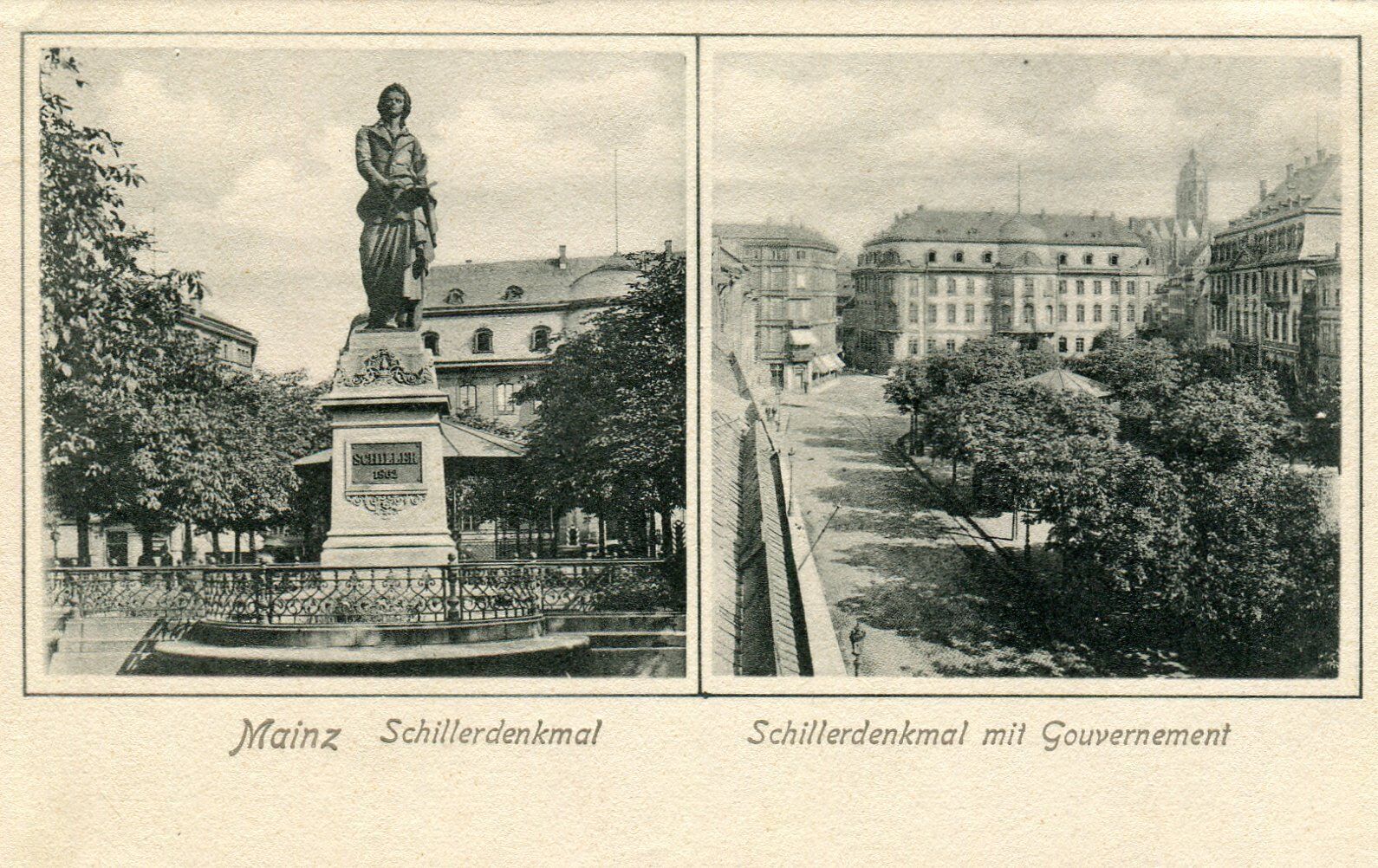Germany Mainz 55116 Schiller Denkmal & Gouvernement old double vignette postcard