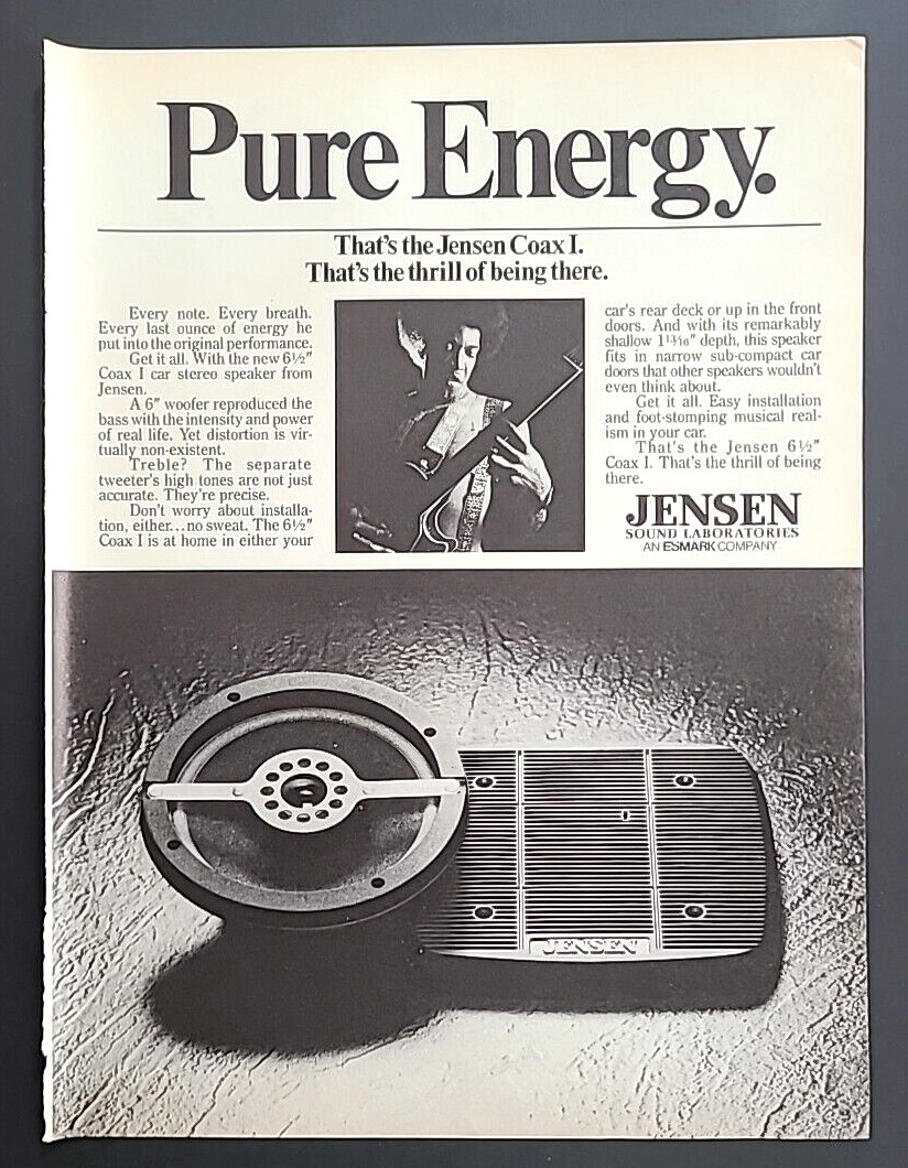 1980 Jensen Sound Laboratories Coax I Car Stereo PURE ENERGY Magazine Print Ad