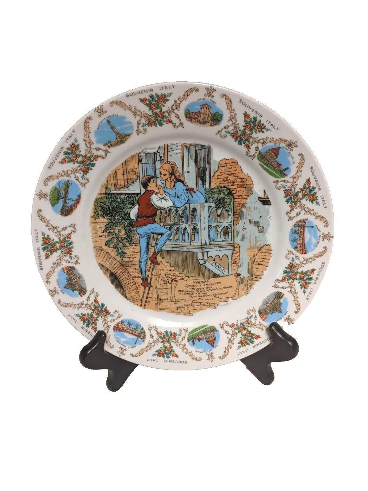Vintage Verona Italy Souvenir Plate Porcelain Collectible Romeo and Juliet 9.5\