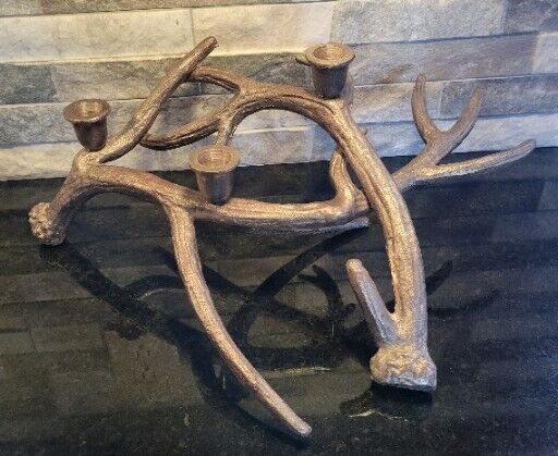 THRESHOLD Cast Metal Deer Antler Gold Bronze Candle Holder Candelabra
