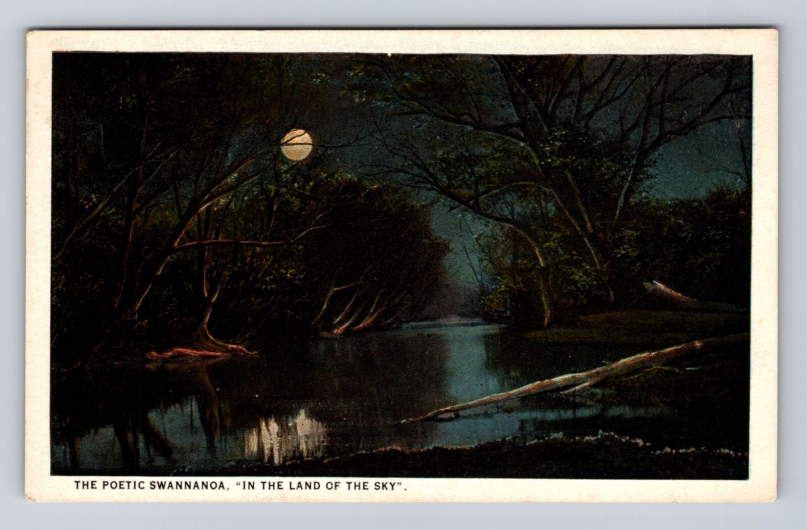 Ashville NC-North Carolina, Swannanoa, Riverside at Night, Vintage Postcard