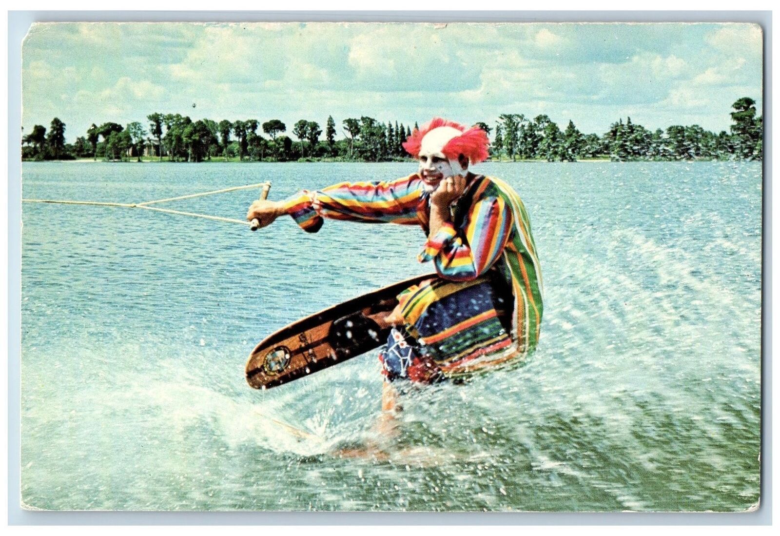 c1950\'s Corky The Clown On Ski\'s Beach Show Cypress Gardens Florida FL Postcard