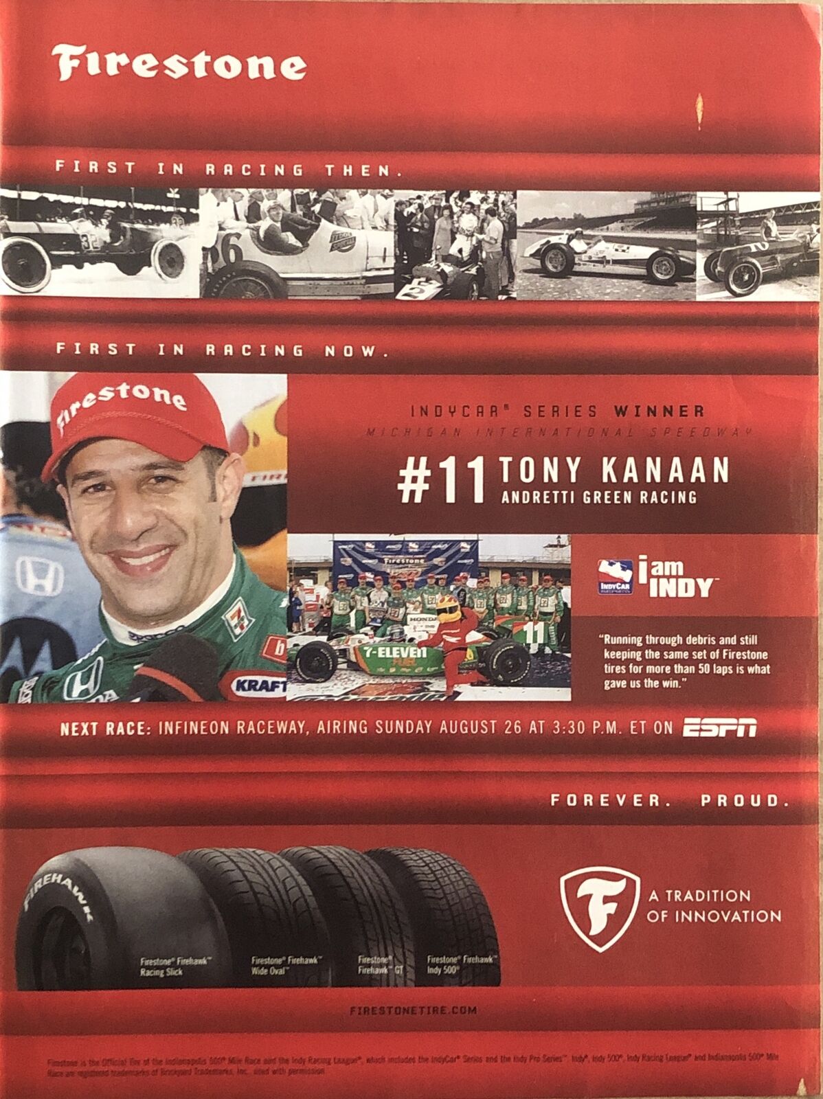 2007 Firestone Tires Tony Kanaan PRINT AD Indy Car - A Tradition Of Innovation