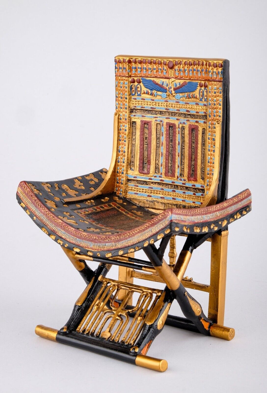 Ceremonial Throne of king Tutankhamun , Handmade Chair with gold painting- Egypt