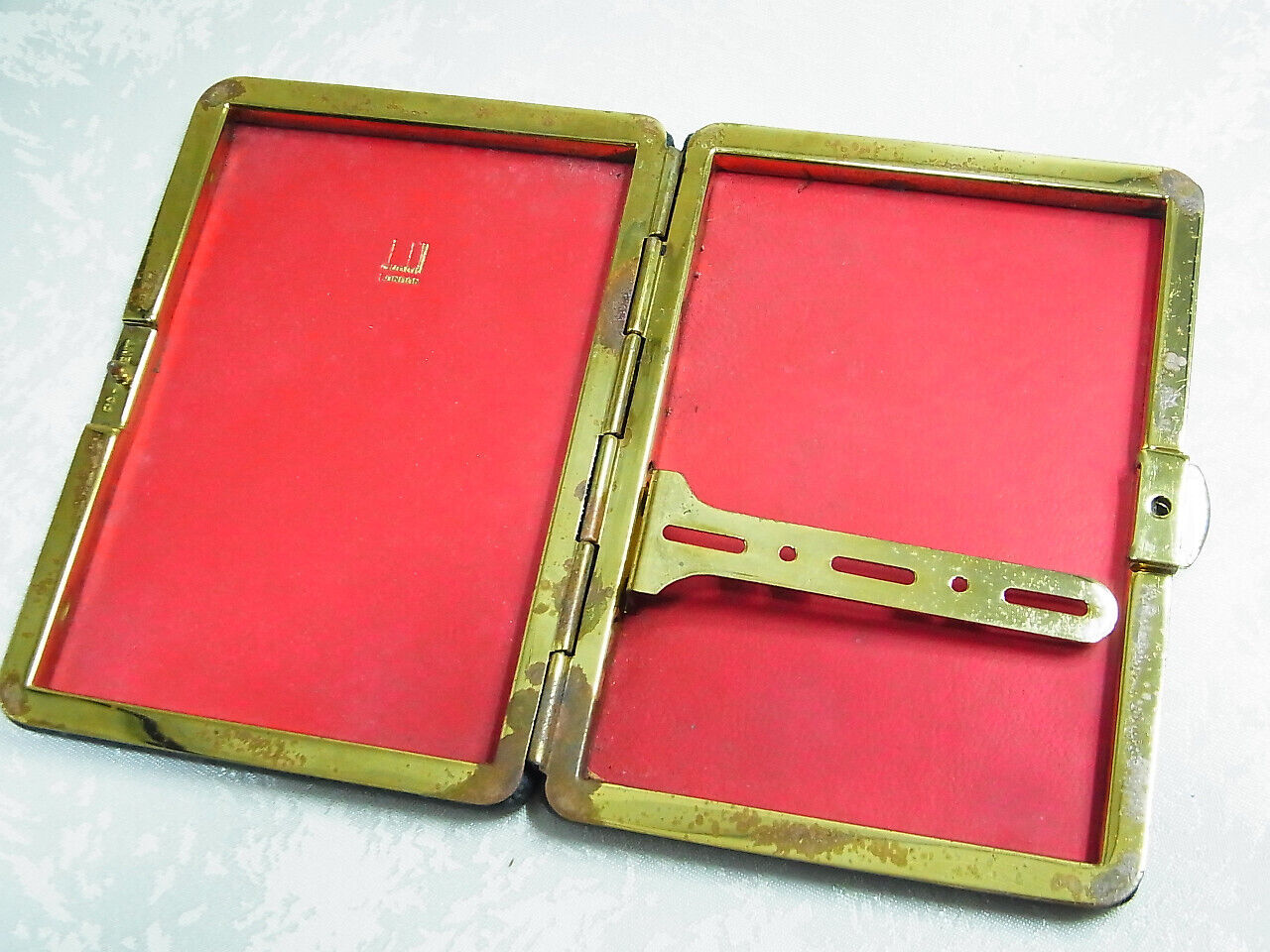 Auth Dunhill London Mini Small Cigarette Case Black Leather Red Gold Holder Rare